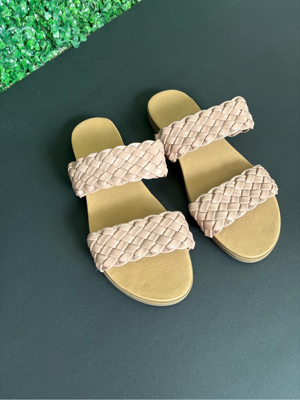 Nicole Miller Braided Double-Strap Slide Sandals in Nude and pink
